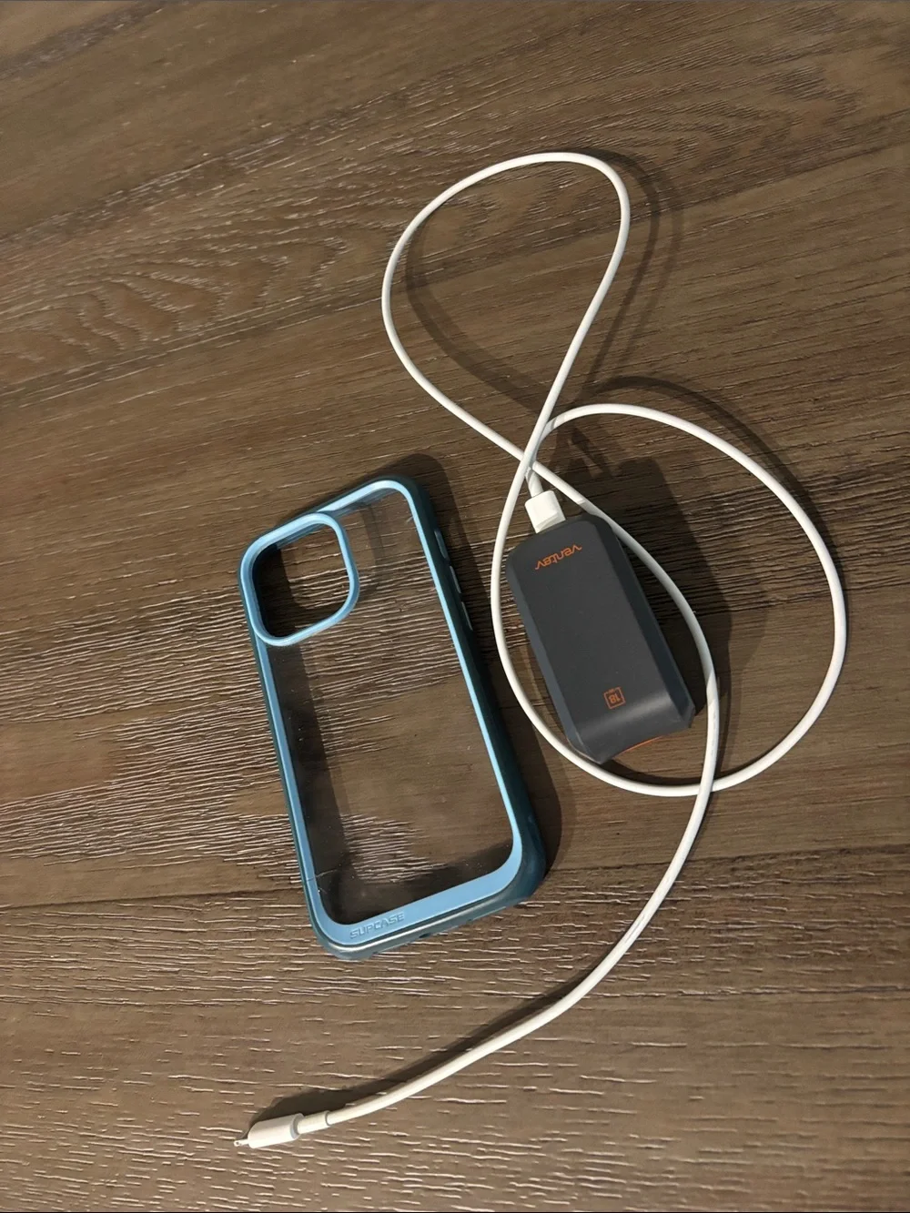 Blue Transparent Phone Case with Blue Trim & Charger for iPhone 13pro